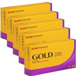 Kodak 5x Professional Gold 200 Color Negative Film 120 Roll Film, Pack of 5