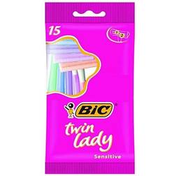 Bic Twin Lady Sensitive Razors, Pack of 15, Disposable Razors with Two Blades for a Close and Precise Shave