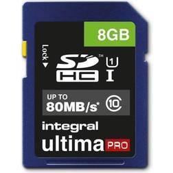 Integral SDHC 8 GB Class 10 ULTIMAPRO UHS-1 klass 1 minneskort upp till 80 MB/s överföringshastighet