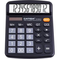 Catiga Desktop Calculator 12 Digit with Large LCD Display and Sensitive Button Solar and Battery Dual Power Standard Function for Office Home School CD-2786