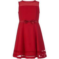 Calvin Klein Big Girl's Illusion Mesh-Hem Dress- Cherry