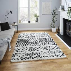 Think Rugs Scandi Berber G271 Shaggy White, Black