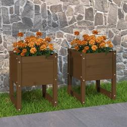 vidaXL Plantekasser 2 stk. 40x40x52,5 cm massivt fyrretræ gyldenbrun Krukke