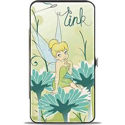 Disney Wallet Hinged Tinker Bell Sitting On Flower Pose Greens Aqua Blues Vegan