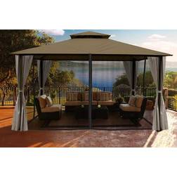 11 14 ft. Barcelona Gazebo with Mosquito Netting Privacy Panels Sand Canopy