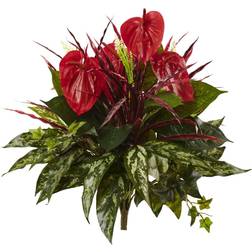 Nearly Natural Decor 24 Mixed Anthurium Bush Set Artificial Plant