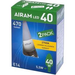 Airam LED-lampa E14 4,9W 2700K 470 lumen 2-pack 4711779