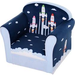 Homcom Kids Cartoon Rocket Wooden Frame Single Armchair Sofa Blue