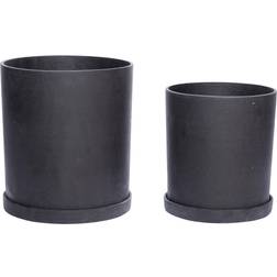 Hübsch Flowerpot set with dish black