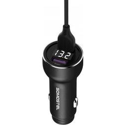 Somostel CAR CHARGER 5A BLACK METER CABLE IPHONE 30W 2XUSB DUAL SMS-A89 QUICK CHARGE QC 3.0 METAL POWER DELIVERY