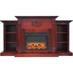 Cambridge Sanoma 72 in. Electric Fireplace in Cherry with Bookshelves and Enhanced Log Display, Red