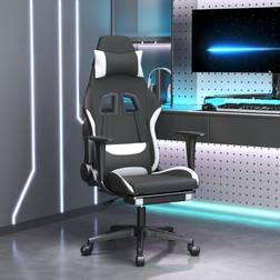 vidaXL Silla gaming con reposapiés tela negro y blanco Blanco