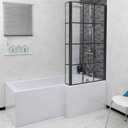 Ceramica Shaped Bath Black Grid Shower Screen rh Front End Panel