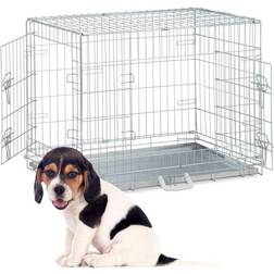 Relaxdays Foldable Dog Crate, for Indoors or Travels, Galvanised Tray, 2