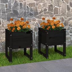 vidaXL Planters 2 pcs Black 40x40x52.5 Solid Wood Pine - Black