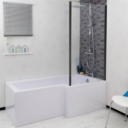 Shape Bath Black Shower Screen rh Front End Panel White