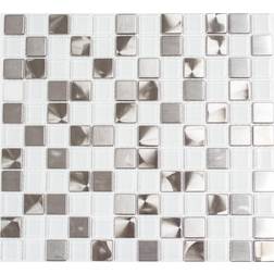 HUH Mosaik Square Crystal/Steel Mix White Clear Pris Per Ark