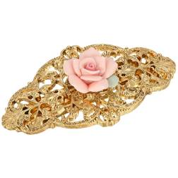 Jewelry Women s Women s Pink Porcelain Rose Filigree Hair Barrette