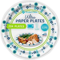 Member's Mark Disposable Plates Ultra White/Blue 204-pack