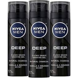 Nivea Men DEEP Clean Shaving Gel With Natural Charcoal To Clean While Shaving 7 oz. Can (Pack of 3)