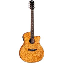 Luna Guitars Gypsy Quilt Ash Acoustic Electric Guitar with Preamp, Gloss Natural