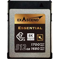 Exascend 512 GB Essential CFexpress korttyp B, upp till 1 700 MB/s, kompatibel med Canon, Nikon, Panasonic och andra kameror