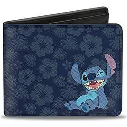 Wallet Bifold Stitch Winking Pose Tropical Flora Blues Vegan