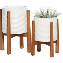 Deco 79 Set of 2 White Metal Natural Planter 17", 15"H