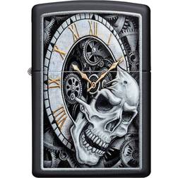 Zippo Skull Clock Design Black Matte Pocket Lighter