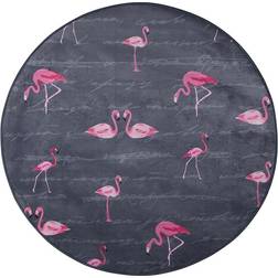 Beliani Printed Round Kids Children Room Rug Flamingo Pattern 120 Grey Pink Kerte