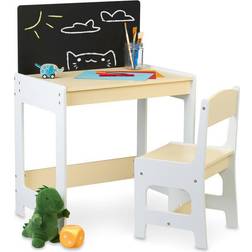 Relaxdays Children's Furniture Set, Table & Chair, with Blackboard, Painting & Crafting, 88x62x42