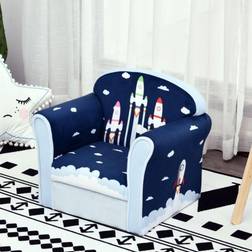 Homcom Childrens Rocket Print Soft Fabric Armchair Multi