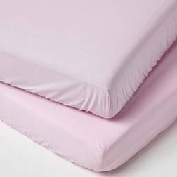 Homescapes Pink Cotton Cot Bed Fitted Sheets 200 Thread Count, 2
