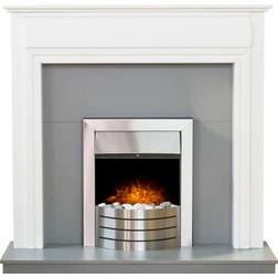 Adam Honley Fireplace in Pure White & Grey with Downlights & Comet Electric Fire in Brushed Steel, 48 Inch