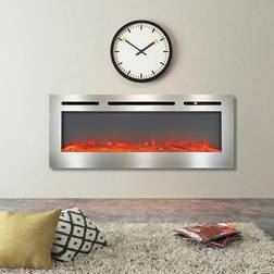 LivingAndHome Led Electric Wall Mounted Fireplace Recessed Fire Heater 12 Flames With Remote, Silver 60inch Livingandhome