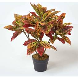 Homescapes Red Rushfoil' Artificial Croton Plant with Artificial Plant