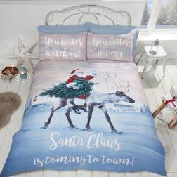 Rapport Julemanden ''Santa's Coming to Town'' Dynebetræk Blå (200x200cm)