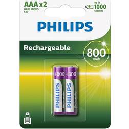 Philips Genopladelige AAA batterier (800mAh) 2-Pack