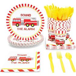 144 Piece Disposable Dinnerware Set for Fireman Themed Party Supplies Serves 24