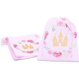 Blue Panda Pink Drawstring Favor Bags for Girls Princess Birthday Party (10 x 12 in, 12 Pack)