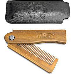 Folding Beard Comb w/Carrying Pouch for Men All Natural Wooden Beard Comb w/Gift Box Green Sandalwood Comb for Grooming & Combing Hair, Beards and