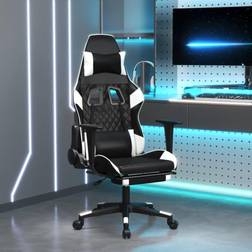 vidaXL Silla gaming con reposapiés cuero sintético negro blanco Blanco