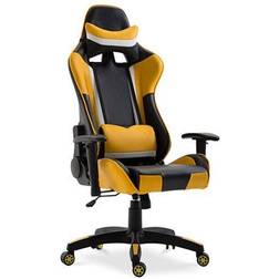 Gaming Desk Chair Reclinable 180Âº Ergonomic Yellow Imitation Leather, Stainless Steel, Nylon Yellow