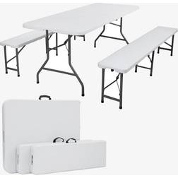 Arebos Ensemble de bancs et table Set de table de bière, table pliante & 2x bancs pliants 183 cm
