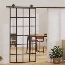 vidaXL in Vetro ESG e Alluminio 102x205 cm Nera Edilizia Brico Giardino Animali Porta Scorrevole (x)