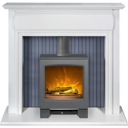 Adam Florence Stove Fireplace in Pure White with Lunar Electric Stove in Grey, 48 Inch