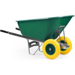 200L Heavy Duty Twin WheelBarrow Green + Yellow Tyres