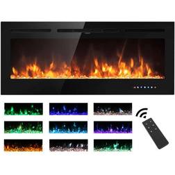 40inch Electric Fireplace 900/1800W Touch Screen Glass Panel Colorful Flame Insert Wall Mounted Heater Remote Control with Crystal&Log Set,Black