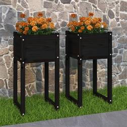 vidaXL Plantekasser 40 x 40 x 81 cm Massivt Fyrretræ Sort 2 Stk Krukke