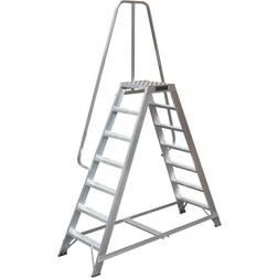 1.7m Heavy Duty Double Sided Fixed Step Ladders Safety Handrail & Wide Platform